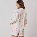 Christmas Bow Long Sleeve Pajamas Shorts Suit