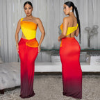 Summer Sexy Cross-shoulder Bag Arm Gradient Dress