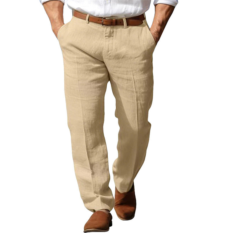 Men's Formal Linen Straight Pure Color Comfort Breathable Vacation Trousers