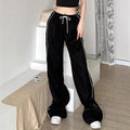 Drawstring Leisure Elastic Waist Pants On Both Sides