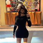 Fashion Solid Color Round Neck Backless Slim Fit Hip Bag Dress