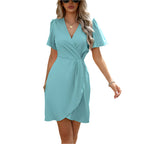 V-neck Short-sleeved Dress Summer Fashion Slim A-line Dresses Beach Clothing For Women