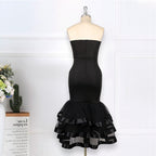 Sexy Tube Top High Waist Hip Mesh Stitching Cocktail Party Banquet Dress