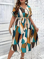 Fashion Printed Lace Up Dress