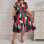 Fashion Printed Lace Up Dress