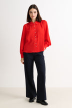 Octavia Crepe Petal Collar Blouse- Red