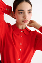 Octavia Crepe Petal Collar Blouse- Red