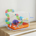 PawHut 2 Tier Hamster Cage, Gerbil Cage with Handle, Exercise Wheels, Tunnel, Water Bottle, Dishes, Ladder, for Dwarf