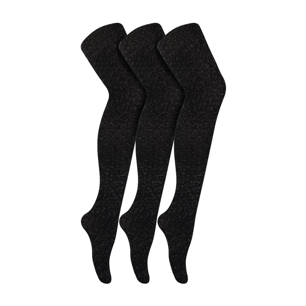 3 Pairs Glitter Ladies Tights: Sparkle Footed Shiny Stocking in Gold/Silver