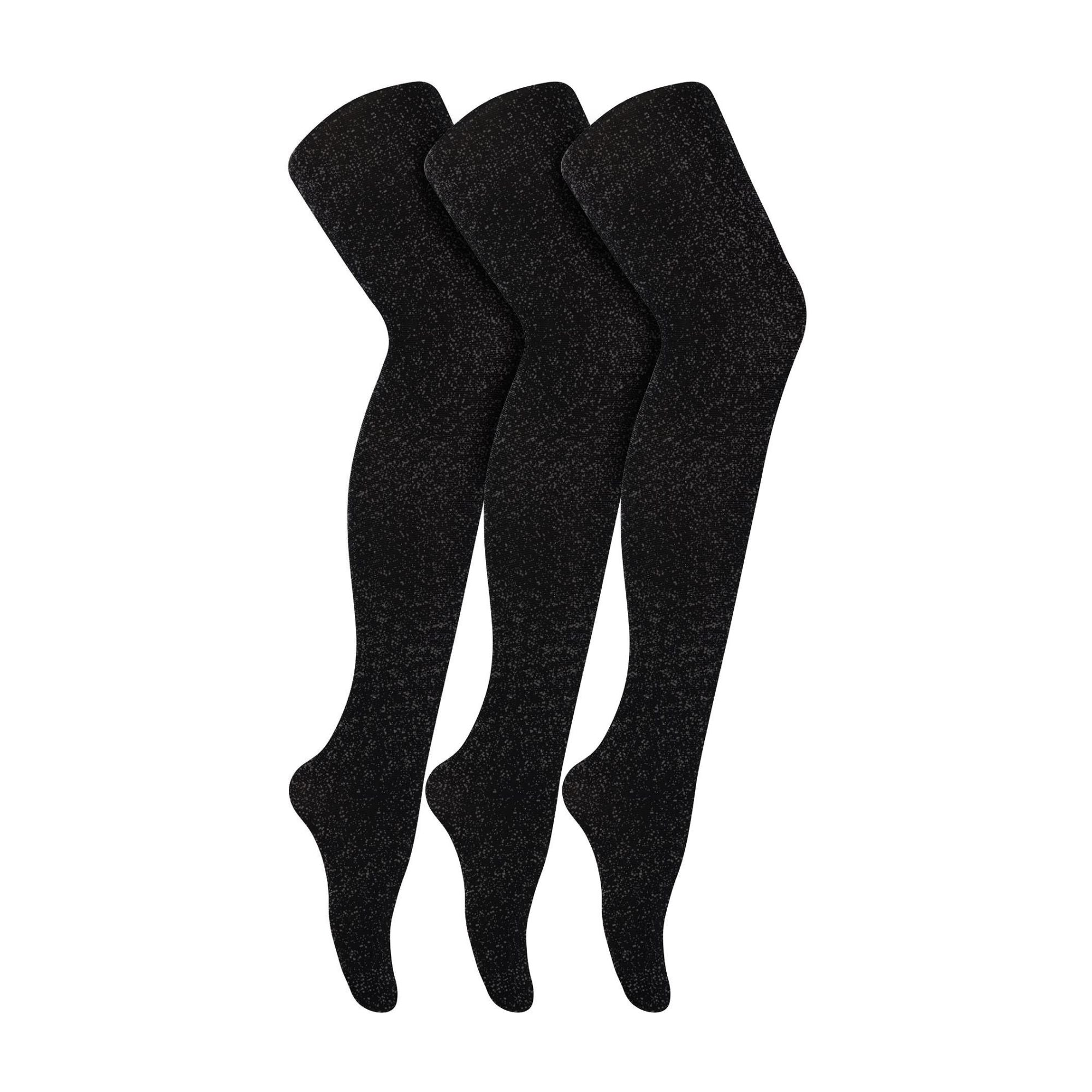 3 Pairs Glitter Ladies Tights: Sparkle Footed Shiny Stocking in Gold/Silver