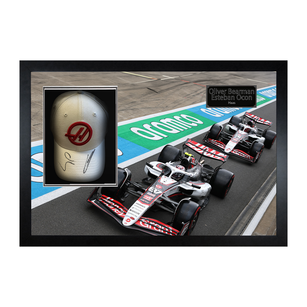 Oliver Bearman & Esteban Ocon Signed Haas F1 Cap Iconic Frame (ACG Cert)