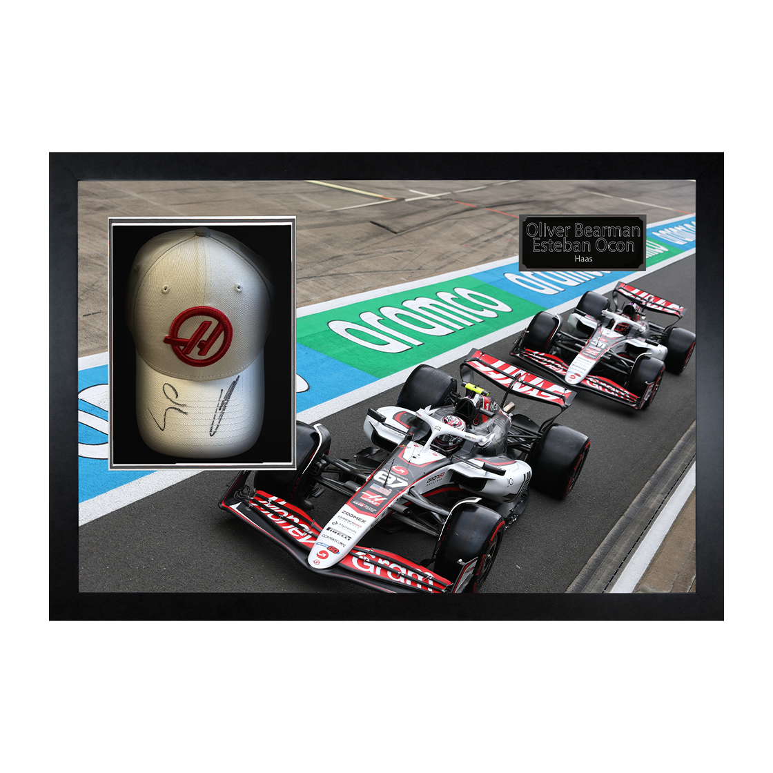 Oliver Bearman & Esteban Ocon Signed Haas F1 Cap Iconic Frame (ACG Cert)