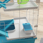 PawHut 6 Tier Hamster Cage, Small Animal Cage with Tubes, Exercise Wheel, Ramps, Hut, Food Dish, Water Bottle, Light Blue