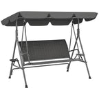 Outsunny 3 Seater Swing Chair, Garden Swing Seat Bench with Adjustable Canopy, Rattan Seat and Steel Frame for Patio, Yard, Grey