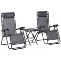 Outsunny 3pcs Folding Zero Gravity Chairs Sun Lounger Table Set w/ Cup Holders Reclining Garden Yard Pool, Light Grey