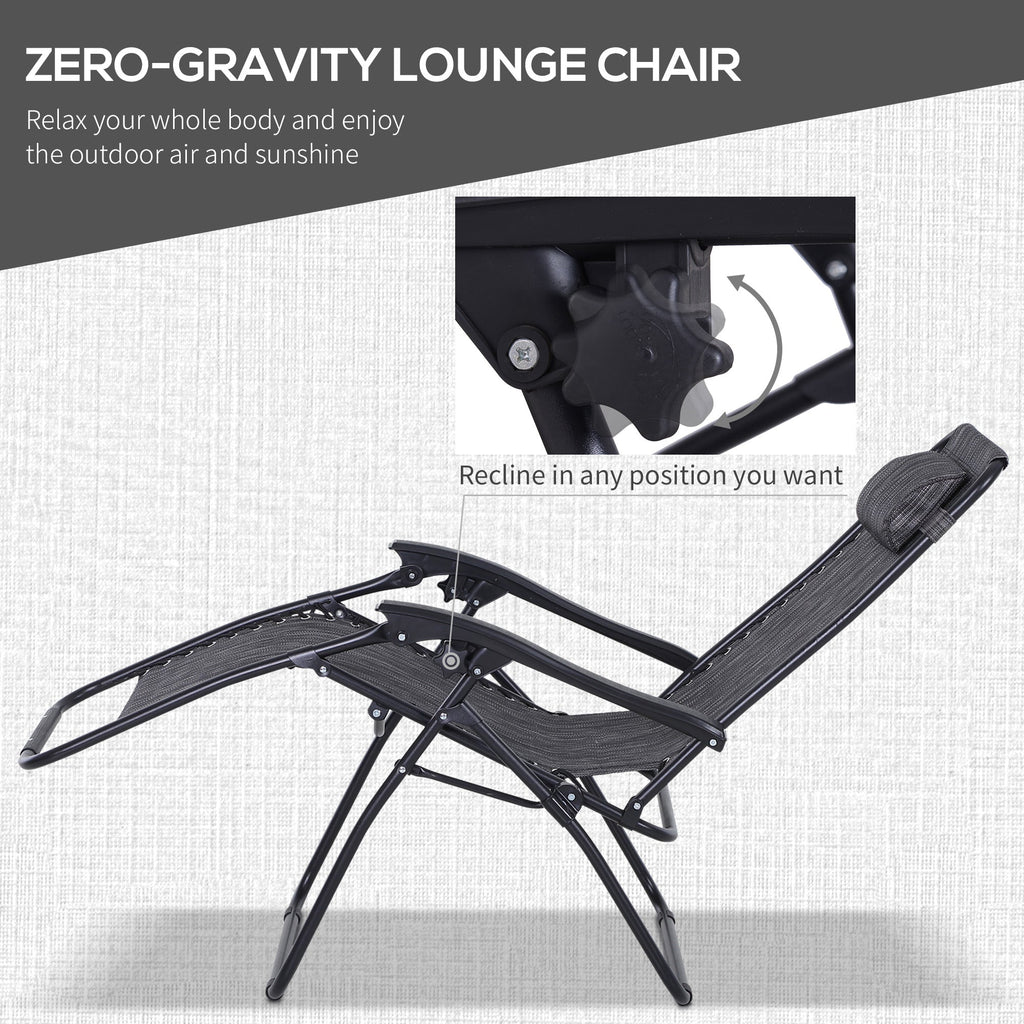 Outsunny 3pcs Folding Zero Gravity Chairs Sun Lounger Table Set w/ Cup Holders Reclining Garden Yard Pool, Light Grey