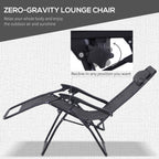 Outsunny 3pcs Folding Zero Gravity Chairs Sun Lounger Table Set w/ Cup Holders Reclining Garden Yard Pool, Light Grey