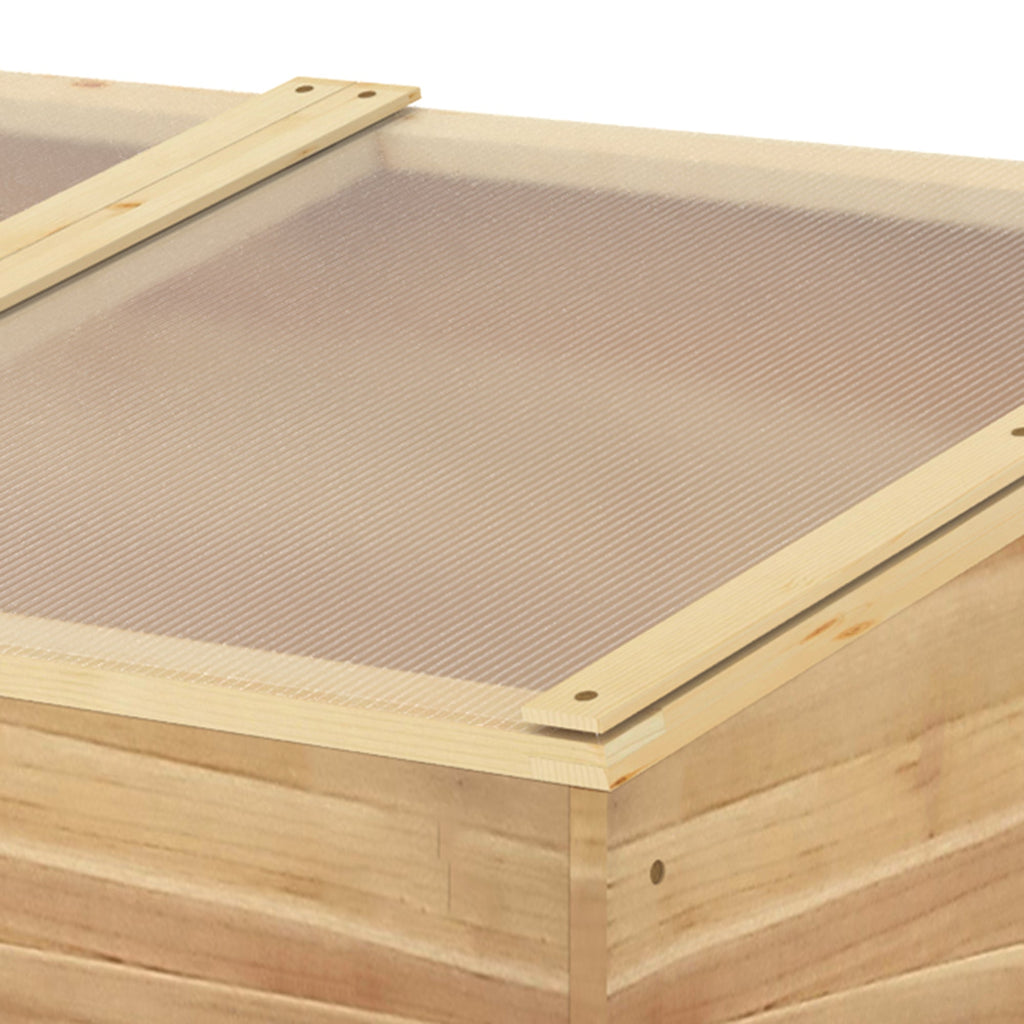 Outsunny Wooden Cold Frame Greenhouse Garden Polycarbonate Grow House  with Independent Openable Top Covers for Flowers, Vegetables, Plants, 100 x 50 x 36 cm, Natural