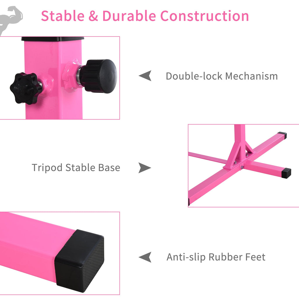 HOMCOM Height Adjustable Gymnastics Horizontal Bar for Kids, Children Junior Kip High Bar Fitness, Pink