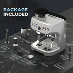 HOMCOM 15 Bar Coffee Machine, with Adjustable Grind, Steamer and Accessories - Silver Colour