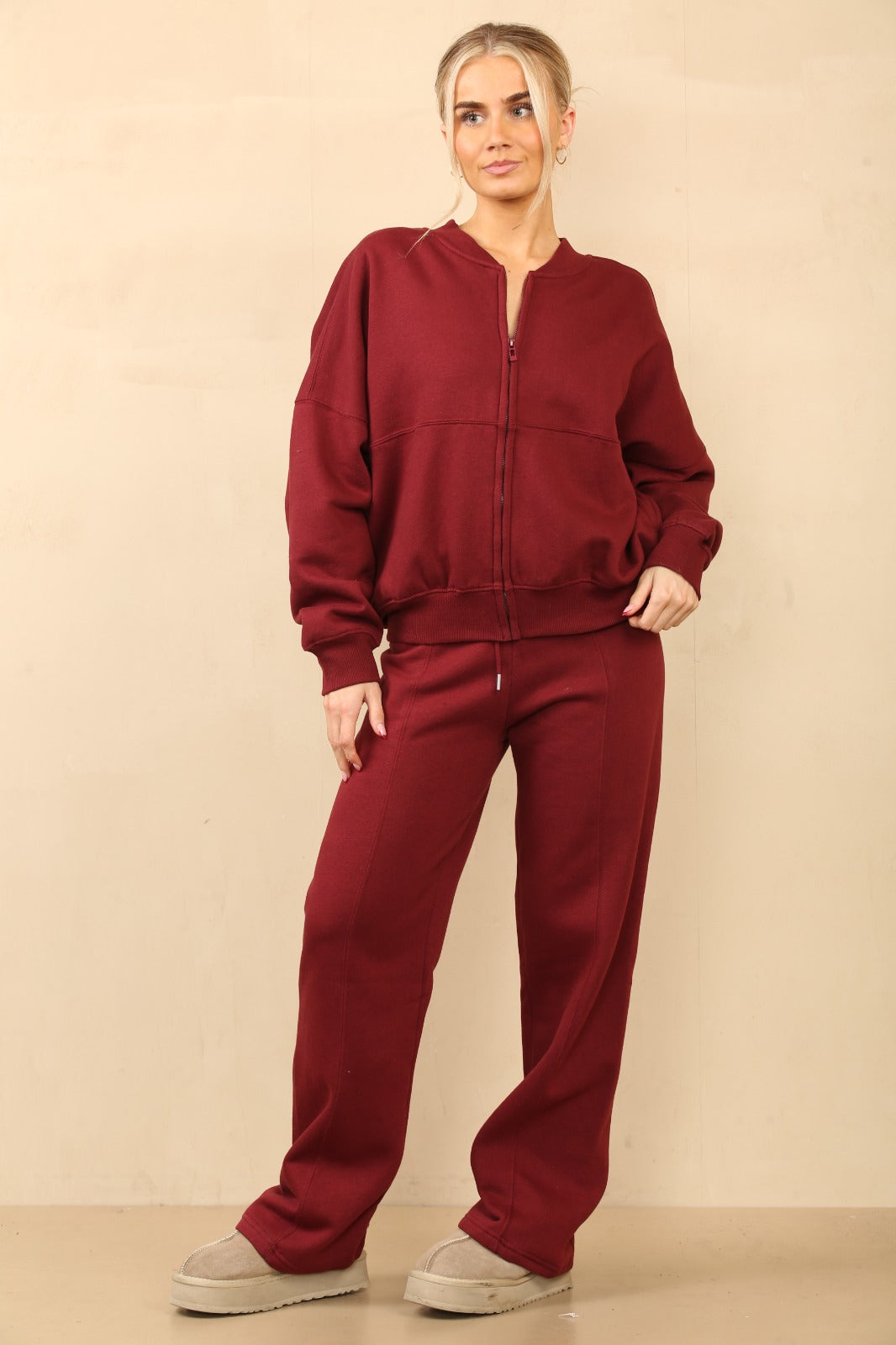 Oversized Bomber Style Fleece Zipper Co-ord