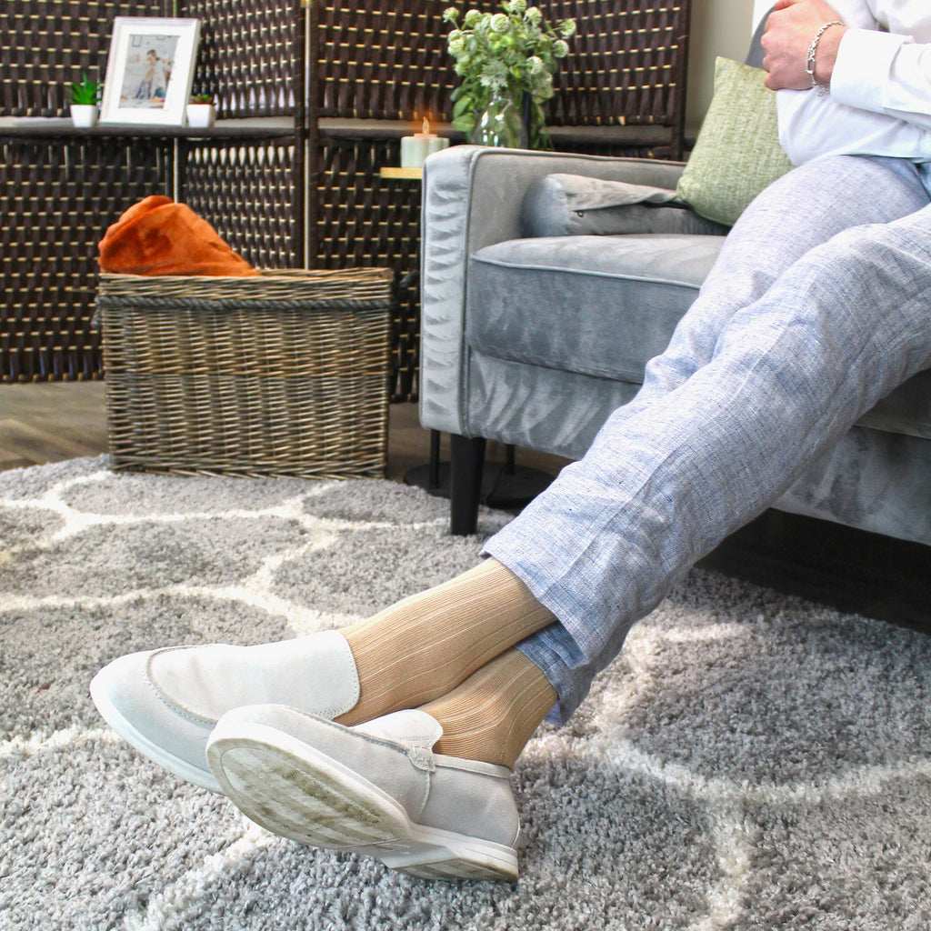 Mens Plain Coloured Cotton Rich Ribbed Dress Socks