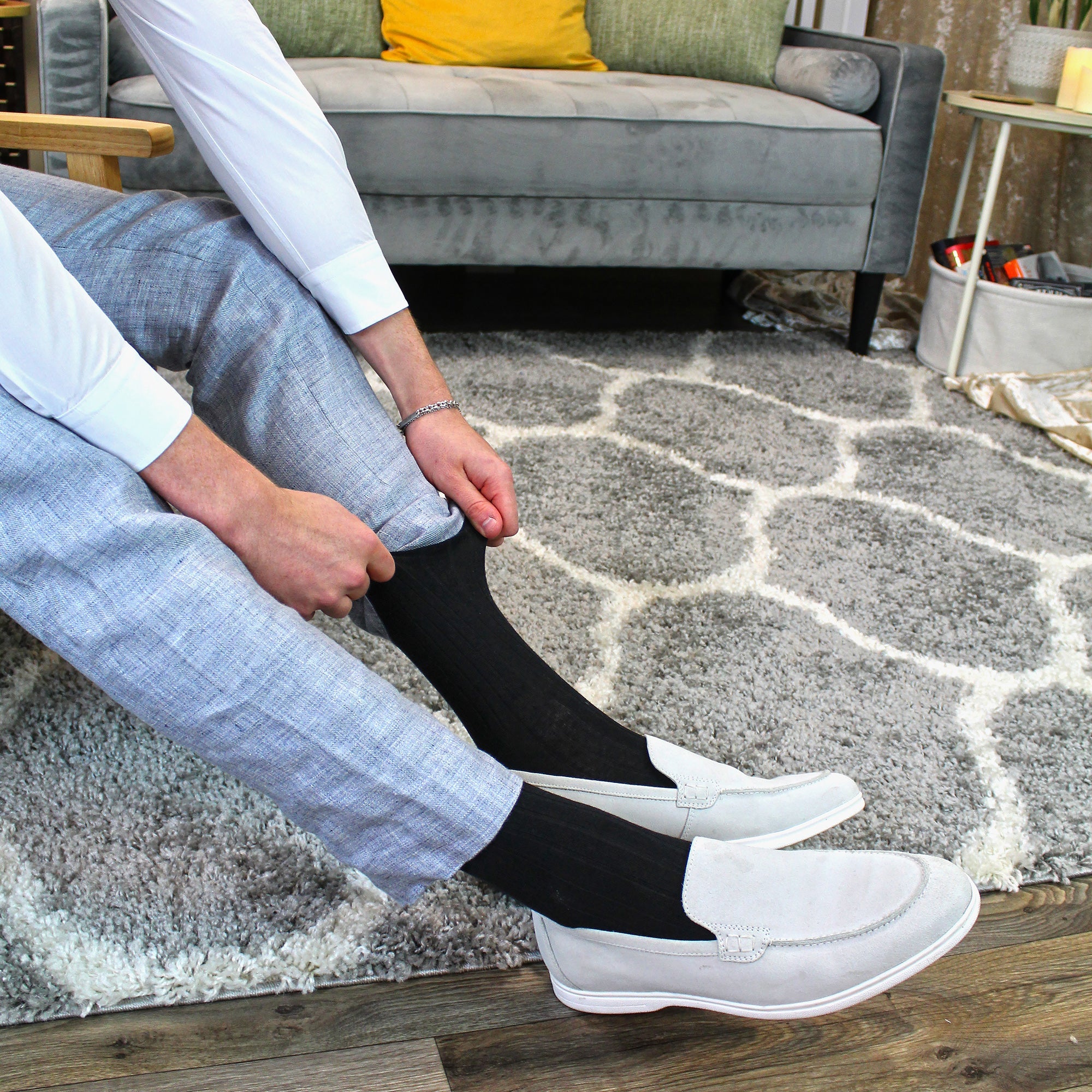 Mens Plain Coloured Cotton Rich Ribbed Dress Socks