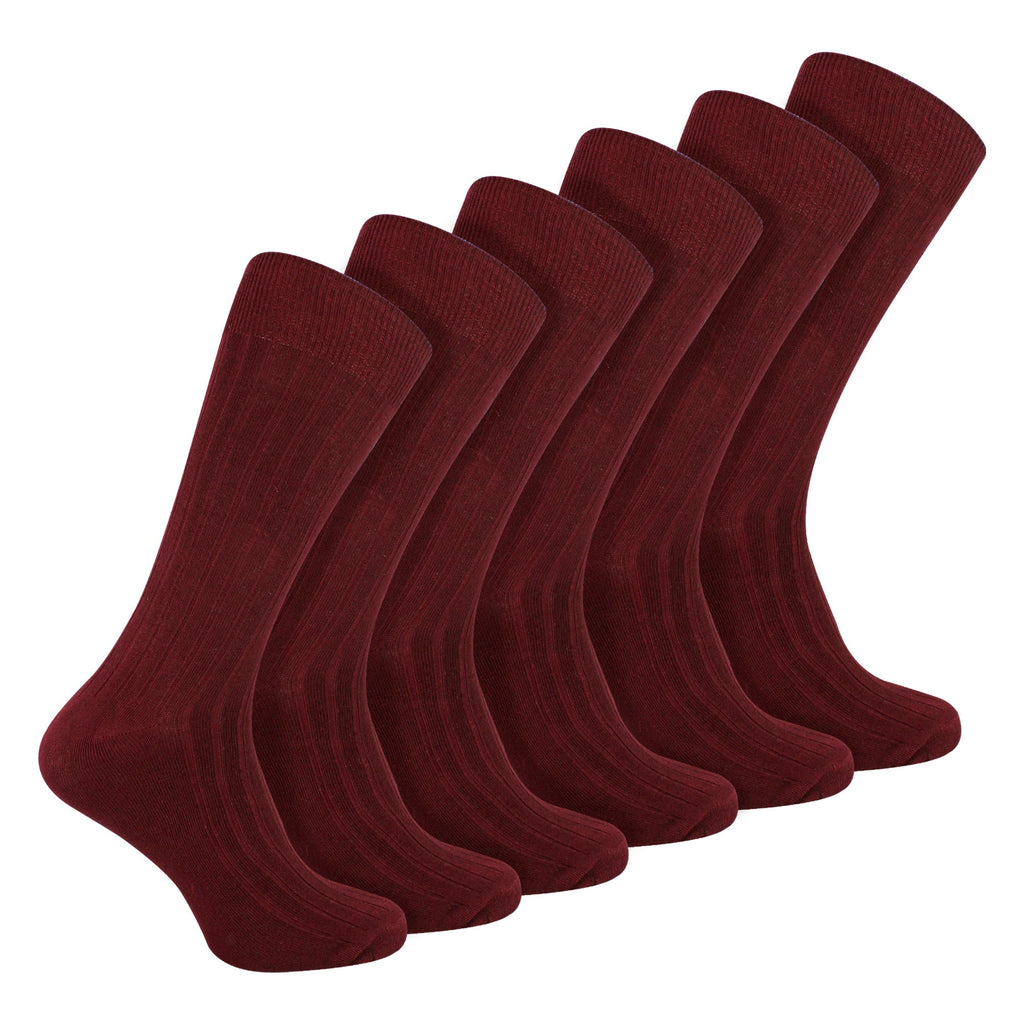 Mens Plain Coloured Cotton Rich Ribbed Dress Socks