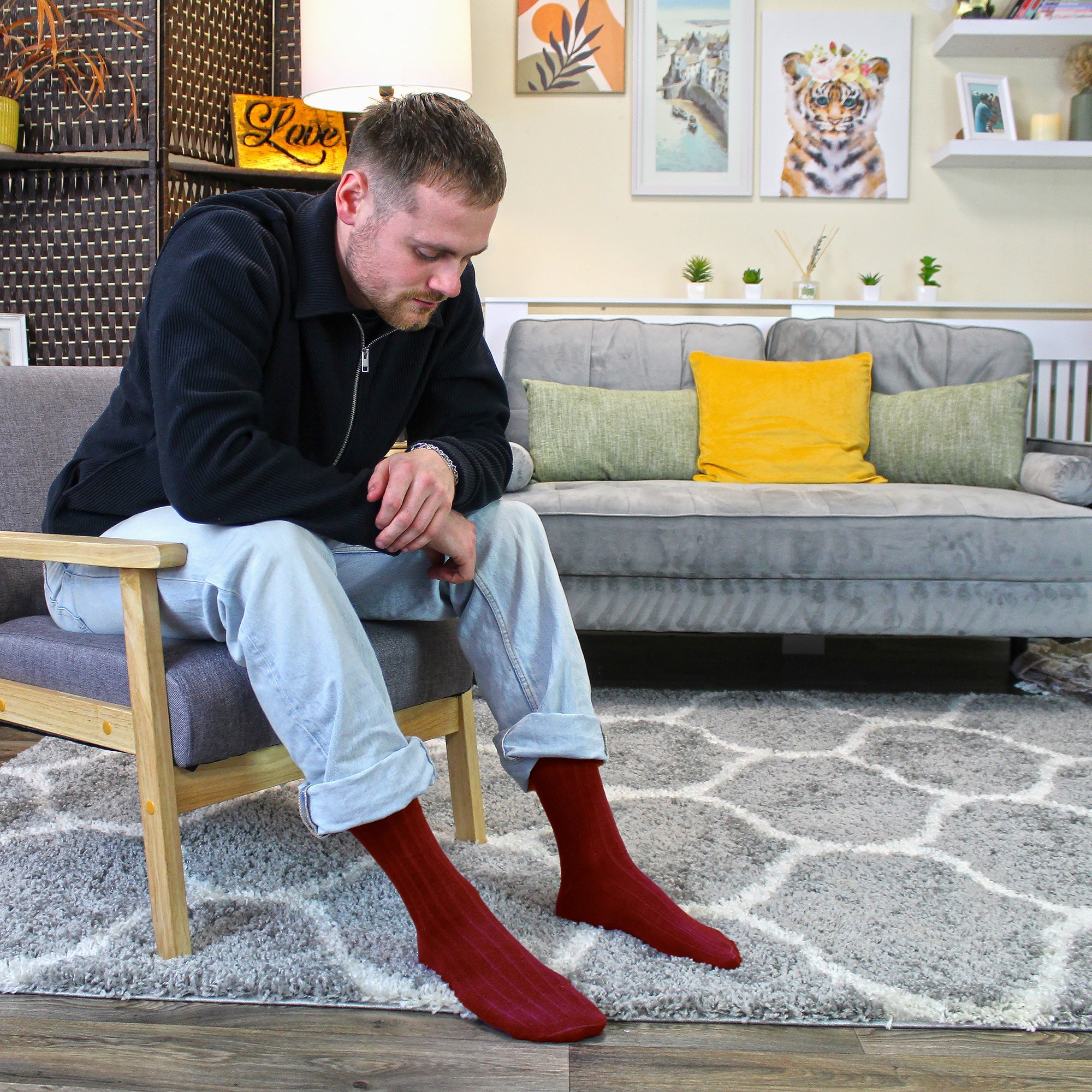 Mens Plain Coloured Cotton Rich Ribbed Dress Socks