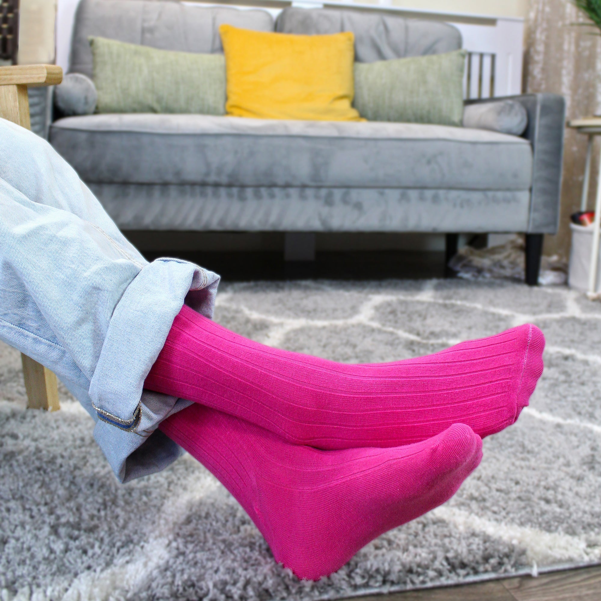 Mens Plain Coloured Cotton Rich Ribbed Dress Socks
