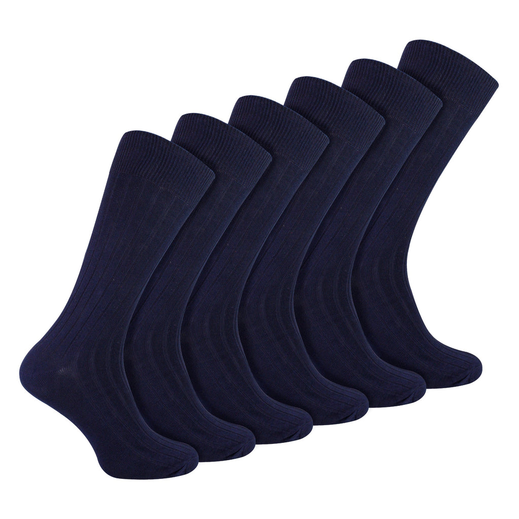 Mens Plain Coloured Cotton Rich Ribbed Dress Socks