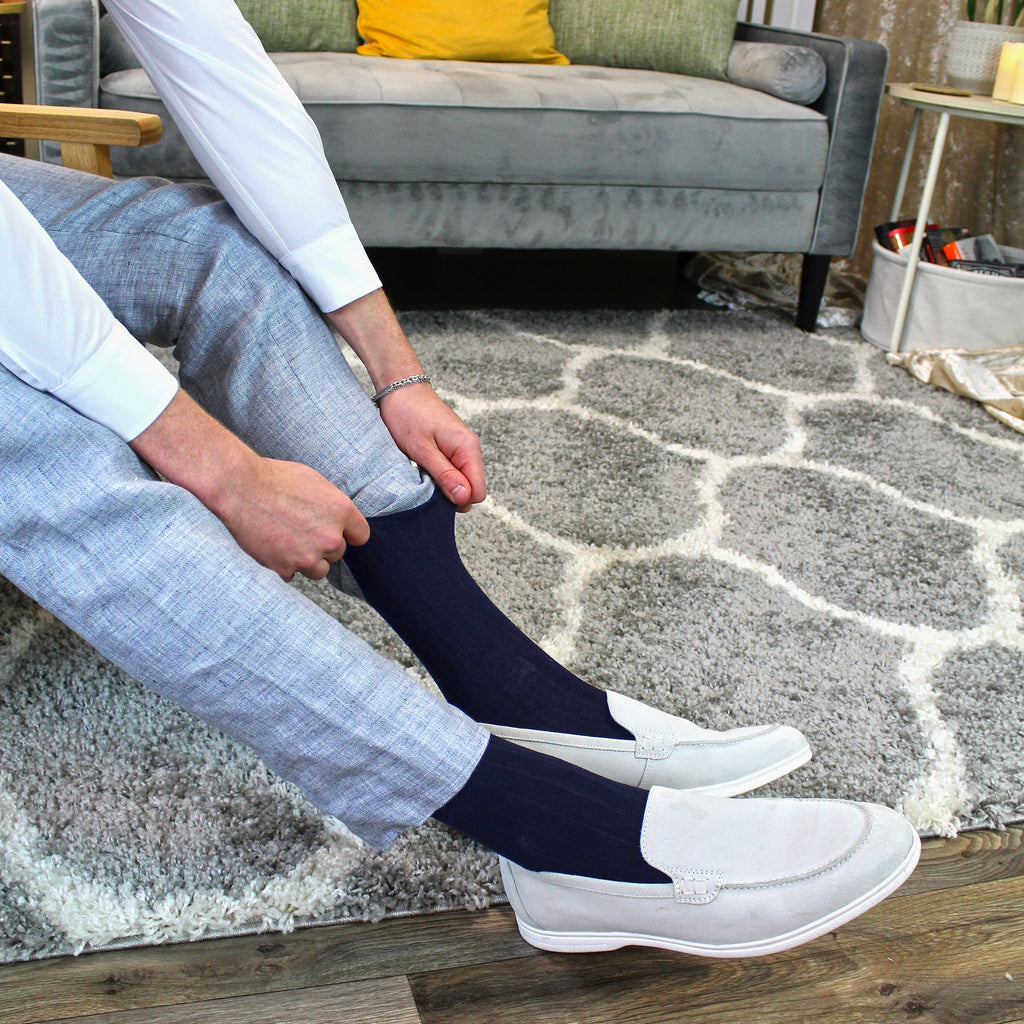 Mens Plain Coloured Cotton Rich Ribbed Dress Socks
