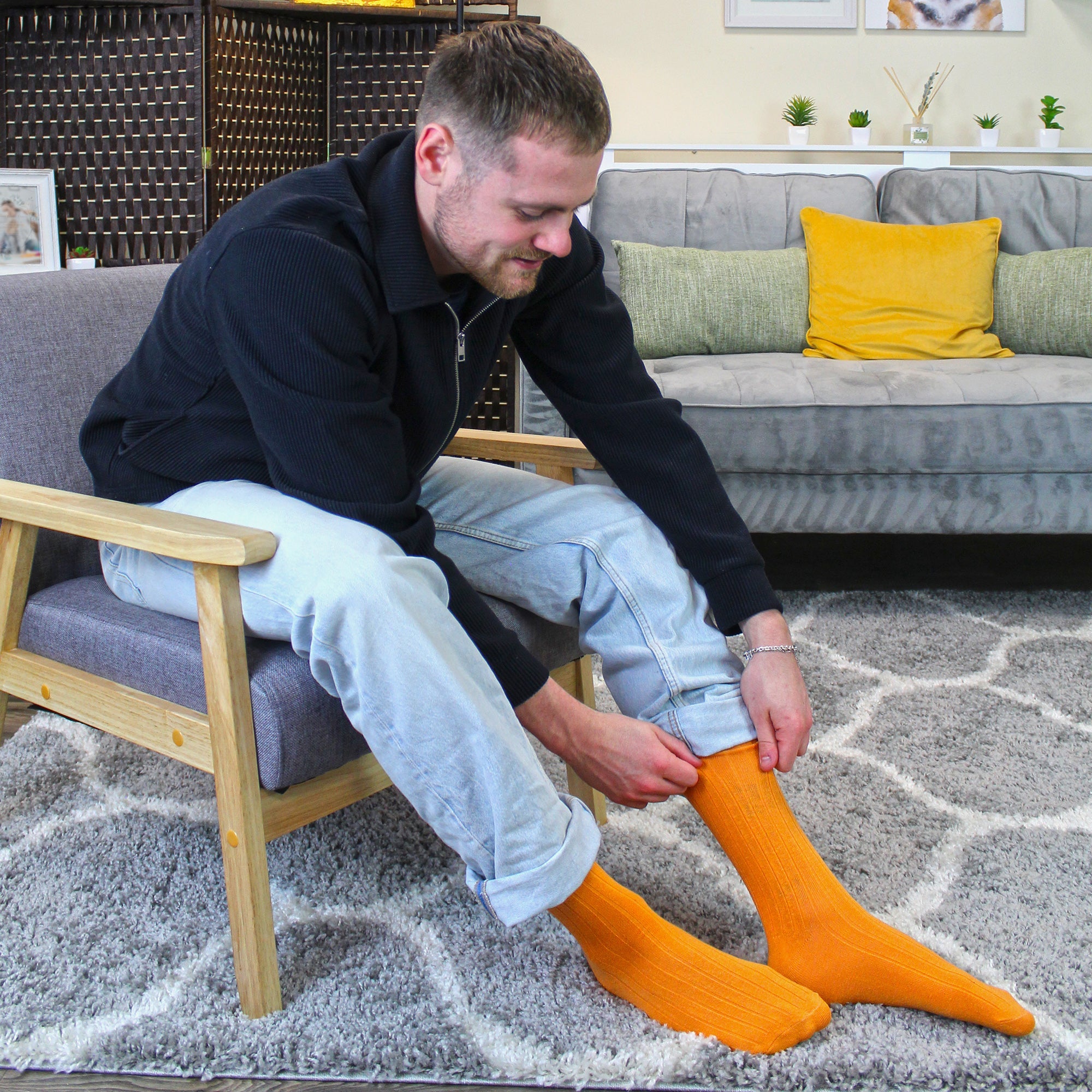 Mens Plain Coloured Cotton Rich Ribbed Dress Socks
