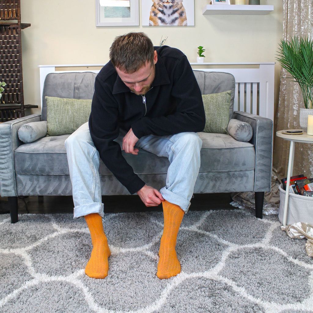Mens Plain Coloured Cotton Rich Ribbed Dress Socks