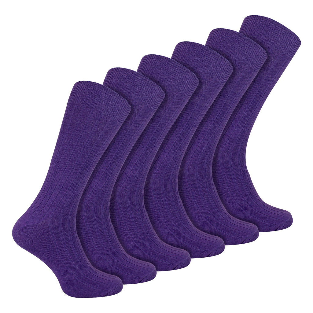 Mens Plain Coloured Cotton Rich Ribbed Dress Socks
