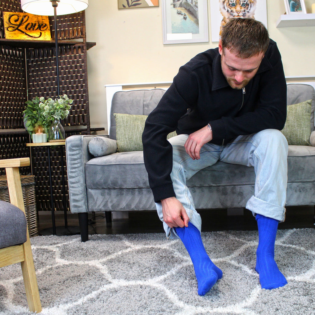 Mens Plain Coloured Cotton Rich Ribbed Dress Socks