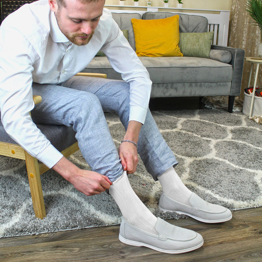 Mens Plain Coloured Cotton Rich Ribbed Dress Socks