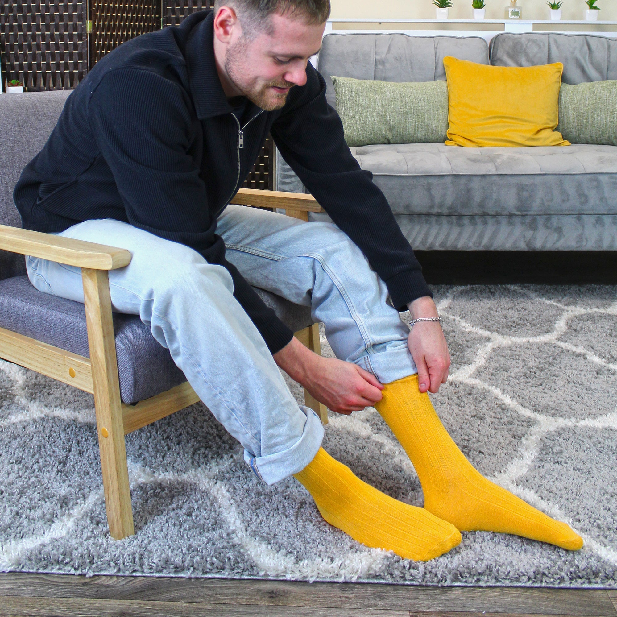 Mens Plain Coloured Cotton Rich Ribbed Dress Socks