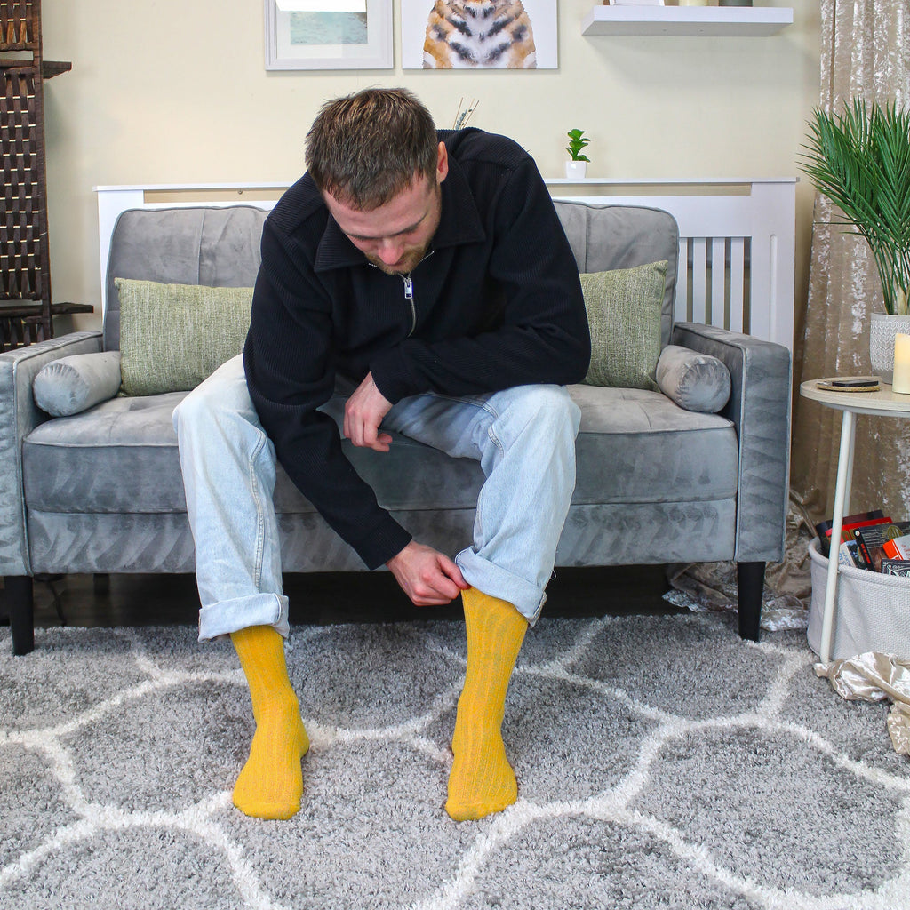 Mens Plain Coloured Cotton Rich Ribbed Dress Socks
