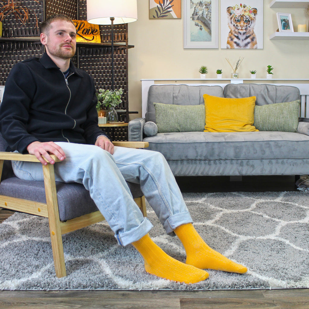 Mens Plain Coloured Cotton Rich Ribbed Dress Socks