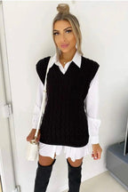 Womens Ladies Cable Knit Sleeveless Vest Knitted Jumper Tank Top Winter Sweater
