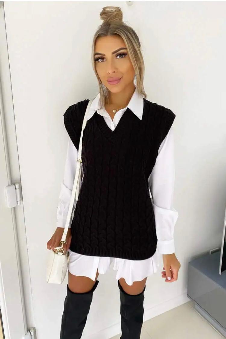 Womens Ladies Cable Knit Sleeveless Vest Knitted Jumper Tank Top Winter Sweater