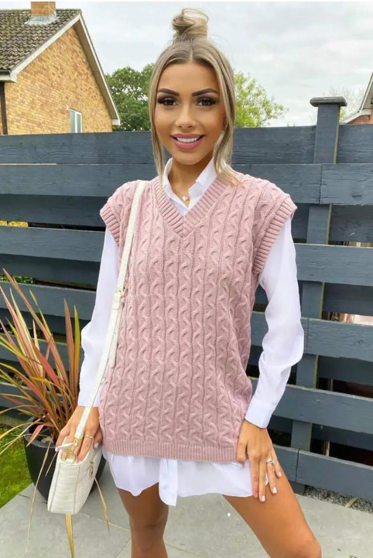 Womens Ladies Cable Knit Sleeveless Vest Knitted Jumper Tank Top Winter Sweater