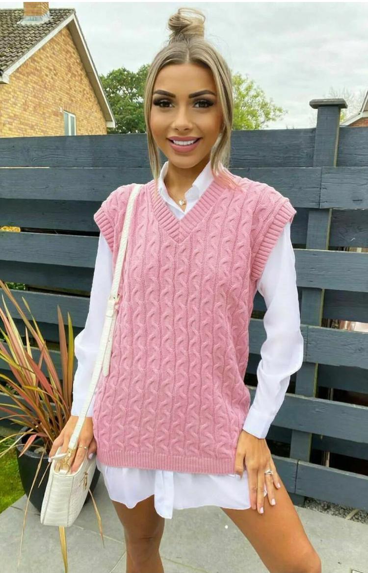 Womens Ladies Cable Knit Sleeveless Vest Knitted Jumper Tank Top Winter Sweater