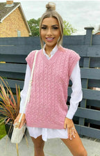 Womens Ladies Cable Knit Sleeveless Vest Knitted Jumper Tank Top Winter Sweater
