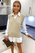 Womens Ladies Cable Knit Sleeveless Vest Knitted Jumper Tank Top Winter Sweater