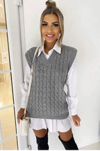 Womens Ladies Cable Knit Sleeveless Vest Knitted Jumper Tank Top Winter Sweater
