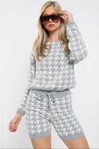 Dogtooth Slash Neck Loungewear Short Set