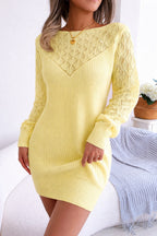 Women's Hollow Out Knitted Full Sleeves Sweater Dress