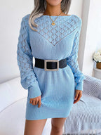 Women's Hollow Out Knitted Full Sleeves Sweater Dress
